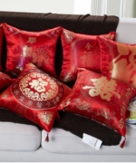 中国风绸缎双面刺绣结婚过年喜庆大红靠垫实木沙发靠枕抱枕套